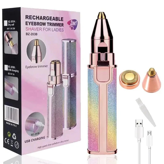 Épilateur électrique portable 2 en 1 pour sourcils, visage, lèvres, corps, femme, rechargeable, mini, indolore