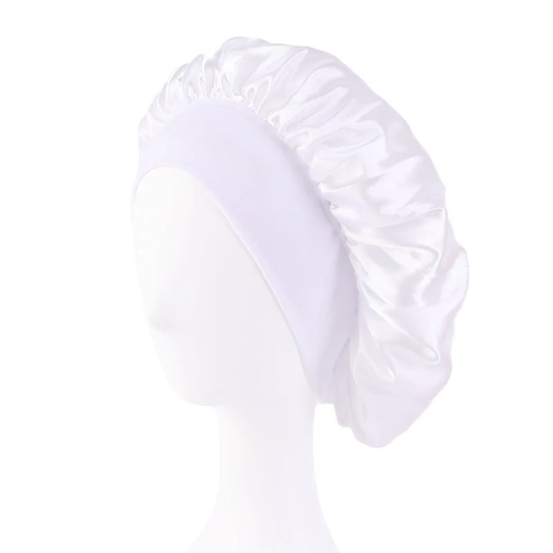Bonnets en satin solides pour femmes, chapeau de bain à large bord pour dormir la nuit, bonnet unisexe à bande élastique pour soins capillaires