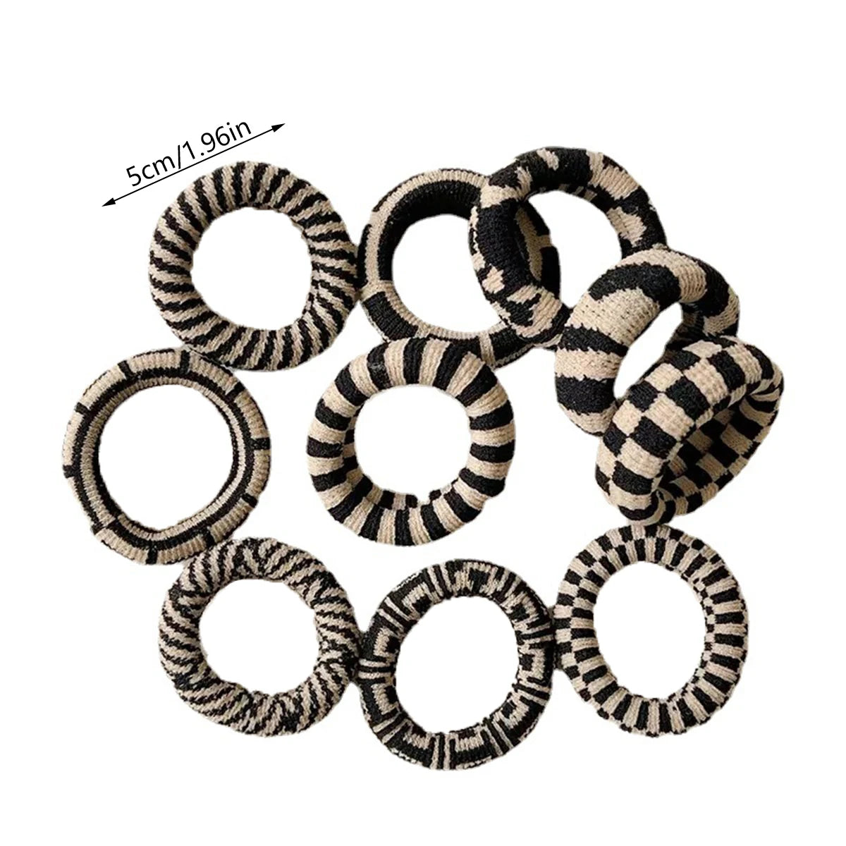Lot de 5 élastiques à cheveux simples et polyvalents à carreaux noirs et blancs sans trace