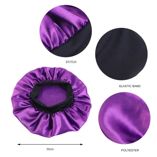 Bonnets en satin solides pour femmes, chapeau de bain à large bord pour dormir la nuit, bonnet unisexe à bande élastique pour soins capillaires