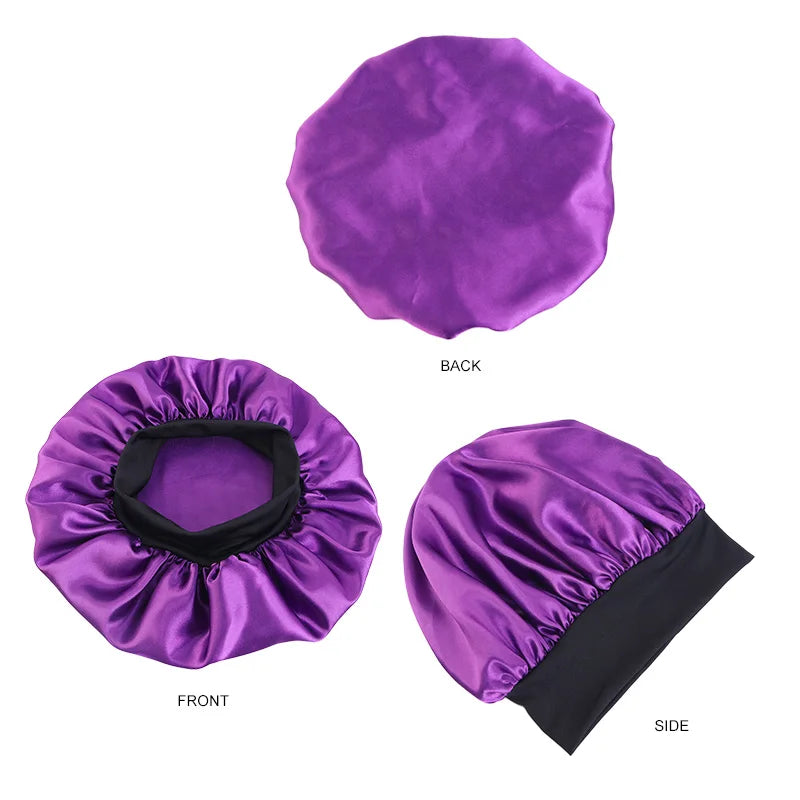 Bonnets en satin solides pour femmes, chapeau de bain à large bord pour dormir la nuit, bonnet unisexe à bande élastique pour soins capillaires